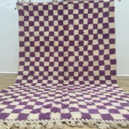 Purple Moroccan Checkered Rug 5x8 - Rugs For Living Room Handmade Area Rugs Wool Berber Beni Ourain Azilal - thumbnail 4