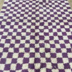 Purple Moroccan Checkered Rug 5x8 - Rugs For Living Room Handmade Area Rugs Wool Berber Beni Ourain Azilal - thumbnail 3