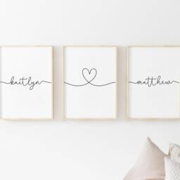 Couples Name Love Heart Prints, Personalised Print, Set Of 3, Bedroom Home Wall Art, Husband, Wife, Custom, Anniversary Gift - thumbnail 2