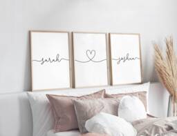 Couples Name Love Heart Prints, Personalised Print, Set Of 3, Bedroom Home Wall Art, Husband, Wife, Custom, Anniversary Gift - thumbnail 1