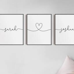 Couples Name Love Heart Prints, Personalised Print, Set Of 3, Bedroom Home Wall Art, Husband, Wife, Custom, Anniversary Gift - thumbnail 3