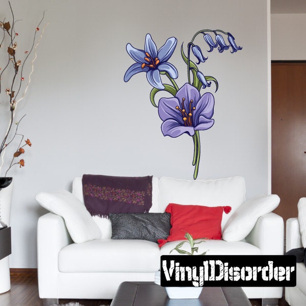 Floral Flower Wall Decal - Fabric Vinyl Removable & Reusable Floralfloweruscolor112Et