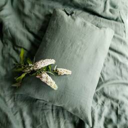 Linen Bedding Set, Duvet Cover Linen in Green Color, Stonewashed Bedding, + 2 Pillowcases - thumbnail 3