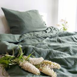 Linen Bedding Set, Duvet Cover Linen in Green Color, Stonewashed Bedding, + 2 Pillowcases - thumbnail 2