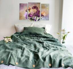 Linen Bedding Set, Duvet Cover Linen in Green Color, Stonewashed Bedding, + 2 Pillowcases - thumbnail 1