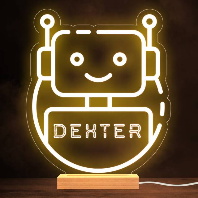 Boys Kids Robot Android Personalised Gift Warm White Lamp Night Light - image 1