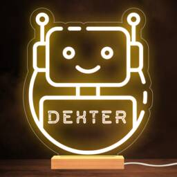 Boys Kids Robot Android Personalised Gift Warm White Lamp Night Light - thumbnail 1