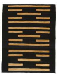 Handwoven Wool Kilim Rug Black & Gold Turkish Runner