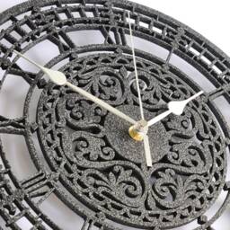 Black Granite Stone Effect Clock Silent Non Ticking Roman Numerals Wall Ornament Gift Textured Large - thumbnail 2