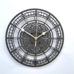 Black Granite Stone Effect Clock Silent Non Ticking Roman Numerals Wall Ornament Gift Textured Large - thumbnail 1