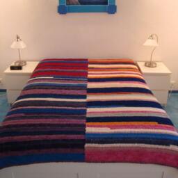 Hand Crochet Wool Bedspread, Colorful Stripe Throw - 220 cm/160 cm - thumbnail 3