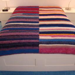 Hand Crochet Wool Bedspread, Colorful Stripe Throw - 220 cm/160 cm - thumbnail 2