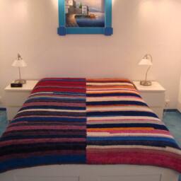 Hand Crochet Wool Bedspread, Colorful Stripe Throw - 220 cm/160 cm - thumbnail 4