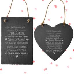 Personalised Hanging Slate Wall Art Decoration Couples Sign - Valentines Gift Wedding Anniversary Birthday Housewarming Christmas