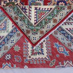 5'6x8 Ft Red Kazak Area Rug, Turkmen Hand Knotted Wool Afghan Caucasian Geometric Tribal Bedroom Living Room Carpet - thumbnail 4