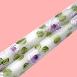 Hand Painted Lavender Rose Short Taper Candles Shabby Chic Floral Decor - thumbnail 2