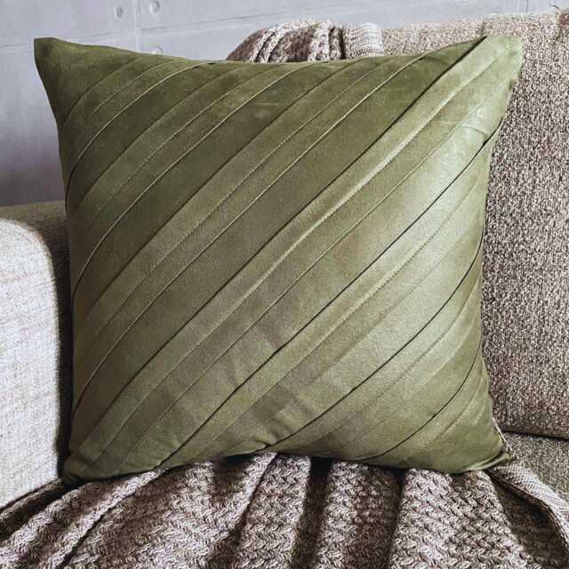 "Faux Suede Olive Green Sofa Pillow Cover 16""x16" - image 1