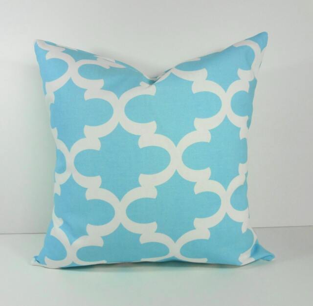 Moroccan Quatrefoil Pillow Cover Mint Blue Cotton Throw Cushion - image 1