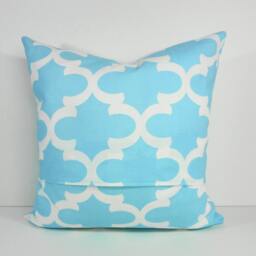 Moroccan Quatrefoil Pillow Cover Mint Blue Cotton Throw Cushion - thumbnail 3