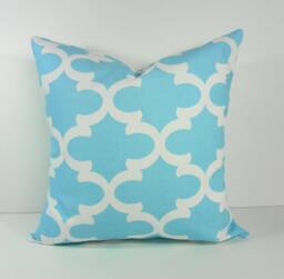 Moroccan Quatrefoil Pillow Cover Mint Blue Cotton Throw Cushion - thumbnail 1