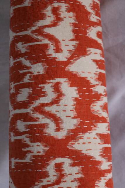 Orange Ikat Kantha Quilt Hand Block Print Cotton Bed Cover - 90x108 Inch - image 1