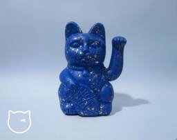 Blue/Gold Speckle Lucky Cat Hand Painted Maneki Neko - 7 Inch