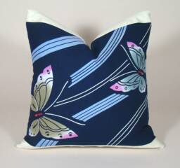 Indigo Butterfly Pillow Cover Upcycled Japanese Yukata Kimono - thumbnail 1