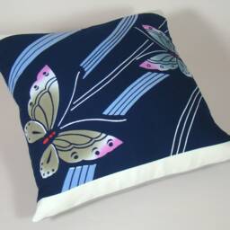 Indigo Butterfly Pillow Cover Upcycled Japanese Yukata Kimono - thumbnail 3
