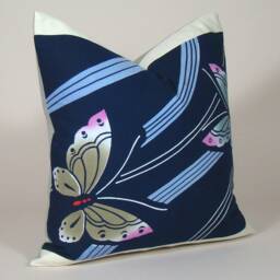 Indigo Butterfly Pillow Cover Upcycled Japanese Yukata Kimono - thumbnail 2