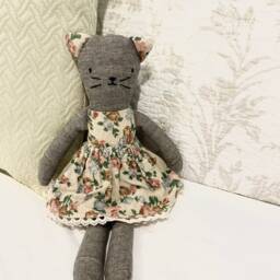 Violet & Pierre Cat Toy. Handmade Toys Dressed in Vintage Cotton Florals Polka Dot Blue. Toys - thumbnail 3