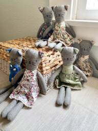 Violet & Pierre Cat Toy. Handmade Toys Dressed in Vintage Cotton Florals Polka Dot Blue. Toys