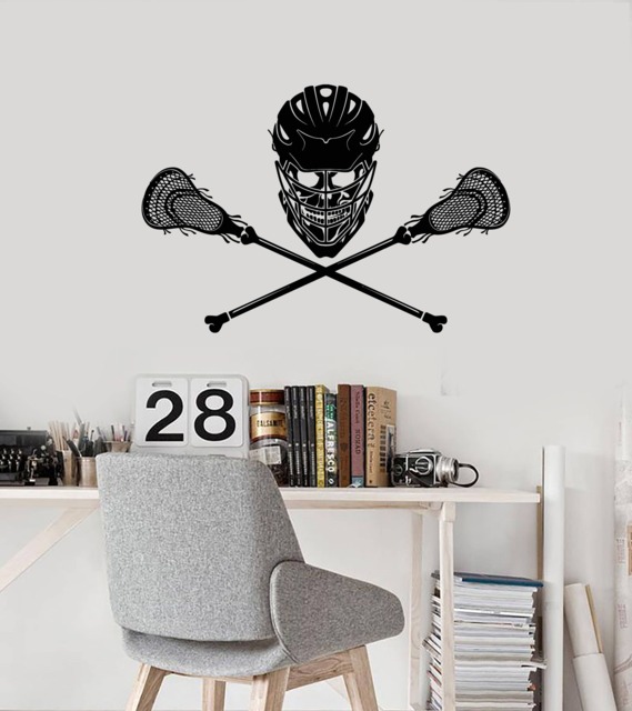 Lacrosse Vinyl Wall Decal Player Skull Sticks Sport Home Interior Stickers Mural - #2729Di - image 1