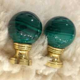Malachite Lamp Finial Green Ball Lighting Accessory Gemstone Topper Custom Accent Old Money Interior Design Ideas Art Deco Decor - thumbnail 3