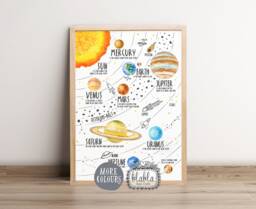 Solar System Print For Kids, Kids Planet Poster, Watercolour Space Boys Room Print, Decor - thumbnail 1