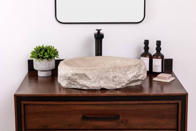 Natural Stone Vessel Bathroom Sink, Chiseled Ojinaga Marble, Vanity Sink - image 1