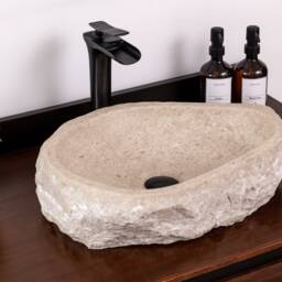 Natural Stone Vessel Bathroom Sink, Chiseled Ojinaga Marble, Vanity Sink - thumbnail 3
