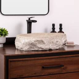 Natural Stone Vessel Bathroom Sink, Chiseled Ojinaga Marble, Vanity Sink - thumbnail 2