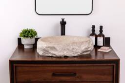 Natural Stone Vessel Bathroom Sink, Chiseled Ojinaga Marble, Vanity Sink