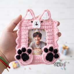 Custom Animal Crochet Photo Frame, Handmade Picture Display, Personalized Keepsake, Cute Home Decor Gift - thumbnail 1