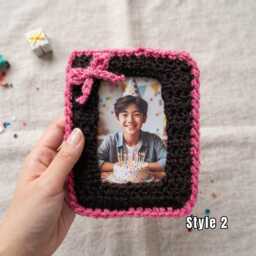 Custom Animal Crochet Photo Frame, Handmade Picture Display, Personalized Keepsake, Cute Home Decor Gift - thumbnail 3
