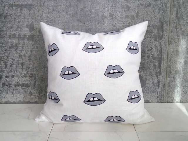 Lips Linen Throw Pillow Cover/Gray White Black Retro Neutral Decorative Cushion 60S Bedding Accent Block Printed Home Decor Hand Painted - image 1