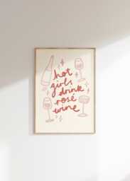 Hot Girls Drink Rose Wine Wall Print - Vino Art Lovers Gift Idea Themed Home Decor Chicken Lover, Summer Drinks - thumbnail 1