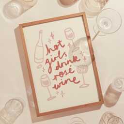Hot Girls Drink Rose Wine Wall Print - Vino Art Lovers Gift Idea Themed Home Decor Chicken Lover, Summer Drinks - thumbnail 3