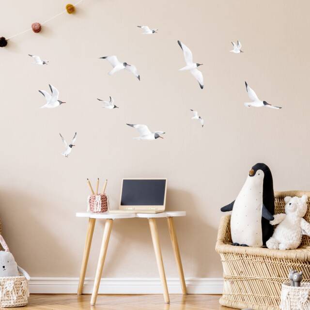 Seagull Wall Decals, Black-Headed Gulls, Plastic-Free Stickers - image 1
