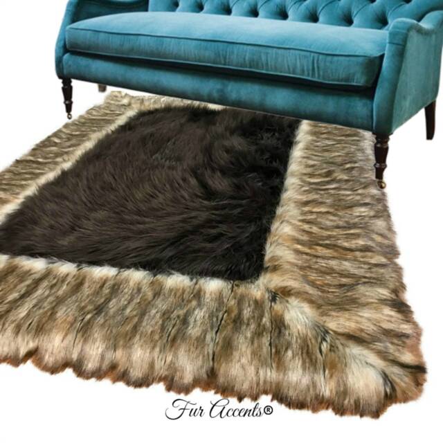 Faux Fur Shag Area Rug - Ribbed Fox Border, Usa Made - image 1