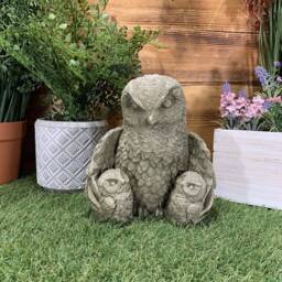 stone Garden Cute Owl Family Concrete Ornament - thumbnail 3