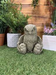 stone Garden Cute Owl Family Concrete Ornament - thumbnail 1