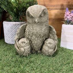 stone Garden Cute Owl Family Concrete Ornament - thumbnail 2