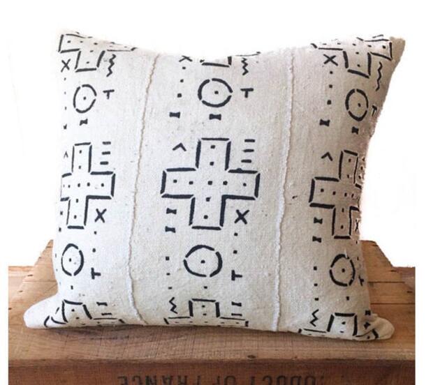 African Mudcloth Pillow Cover, Black & White, Handmade in Usa - image 1