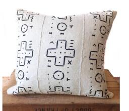 African Mudcloth Pillow Cover, Black & White, Handmade in Usa - thumbnail 1